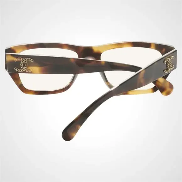 New CHANEL Eyeglasses Brown Gold Chain CC Rectangle 52mm Rx-able - Picture 4 of 5